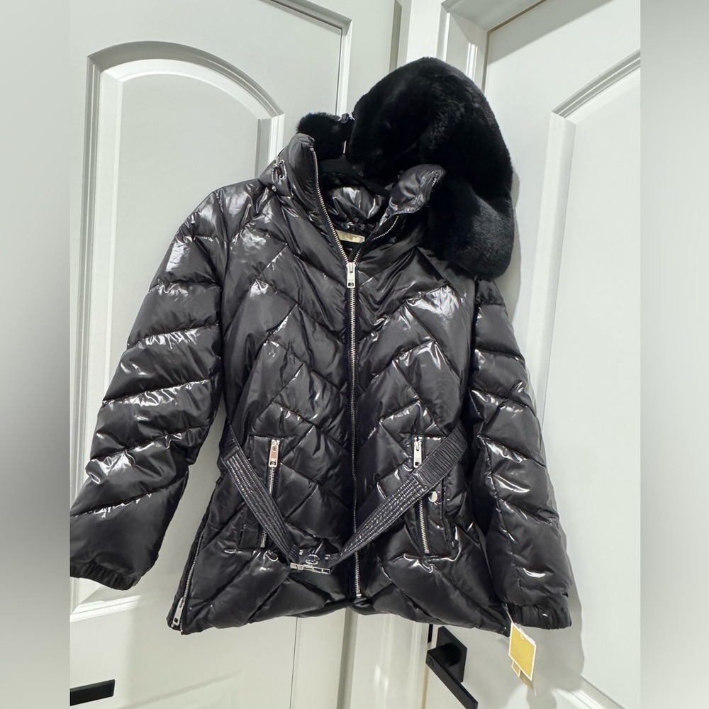 Women's Michael Kors Black Puffer Jacket with Fur Trim
